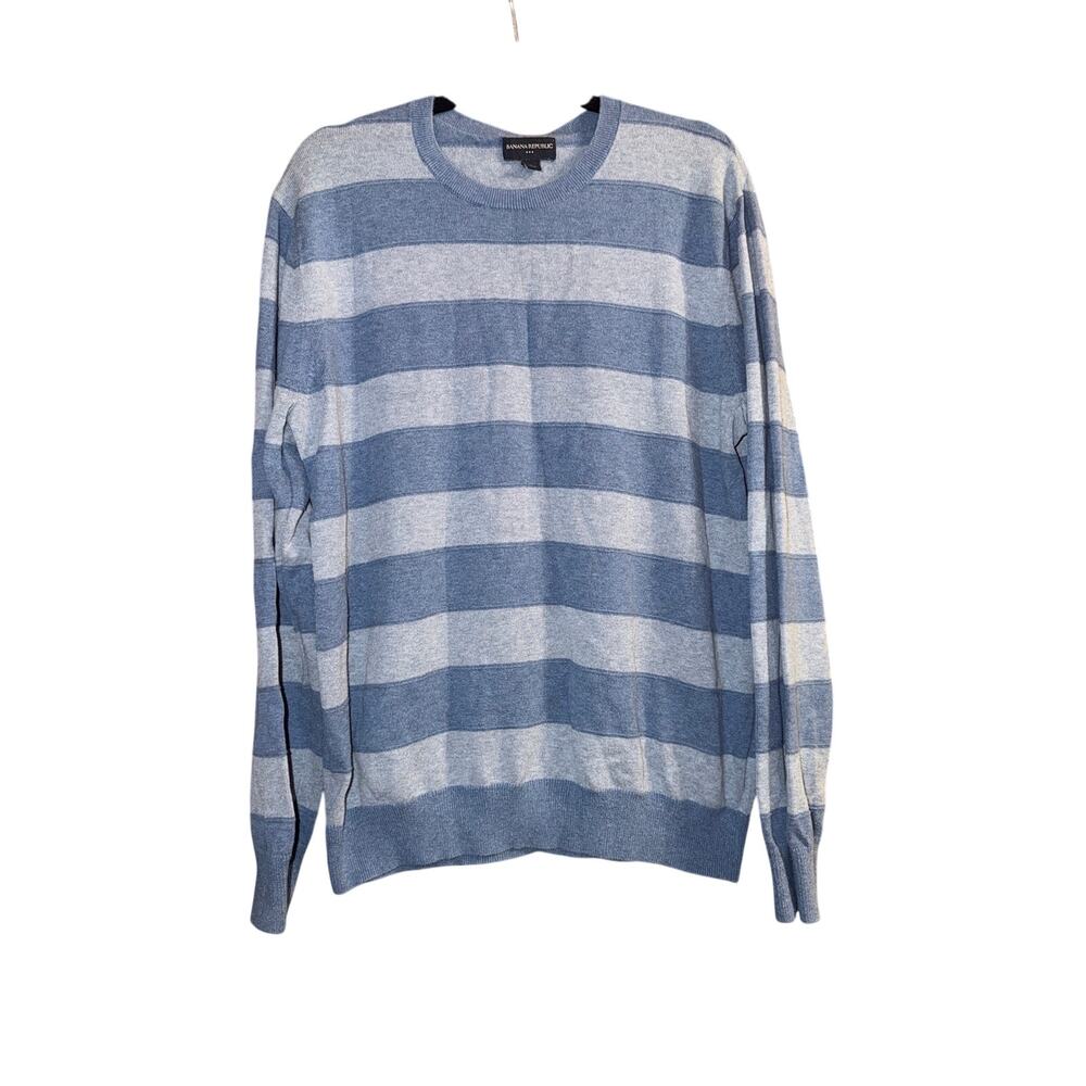 Banana Republic Men's Blue Striped Crew Neck Pullover Sweater Size Large L